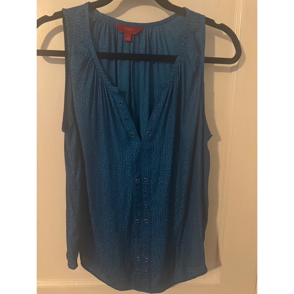 Jennifer Lopez Tops - Jennifer Lopez Teal Blue Grommet Accent Sleeveless Blouse Jacquard Top Mens M
